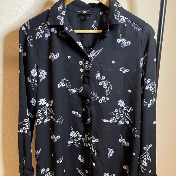 Who What Wear Tops - Who What Wear Black Floral Sheer Shirt XS - Dark Academia Boho Blouse